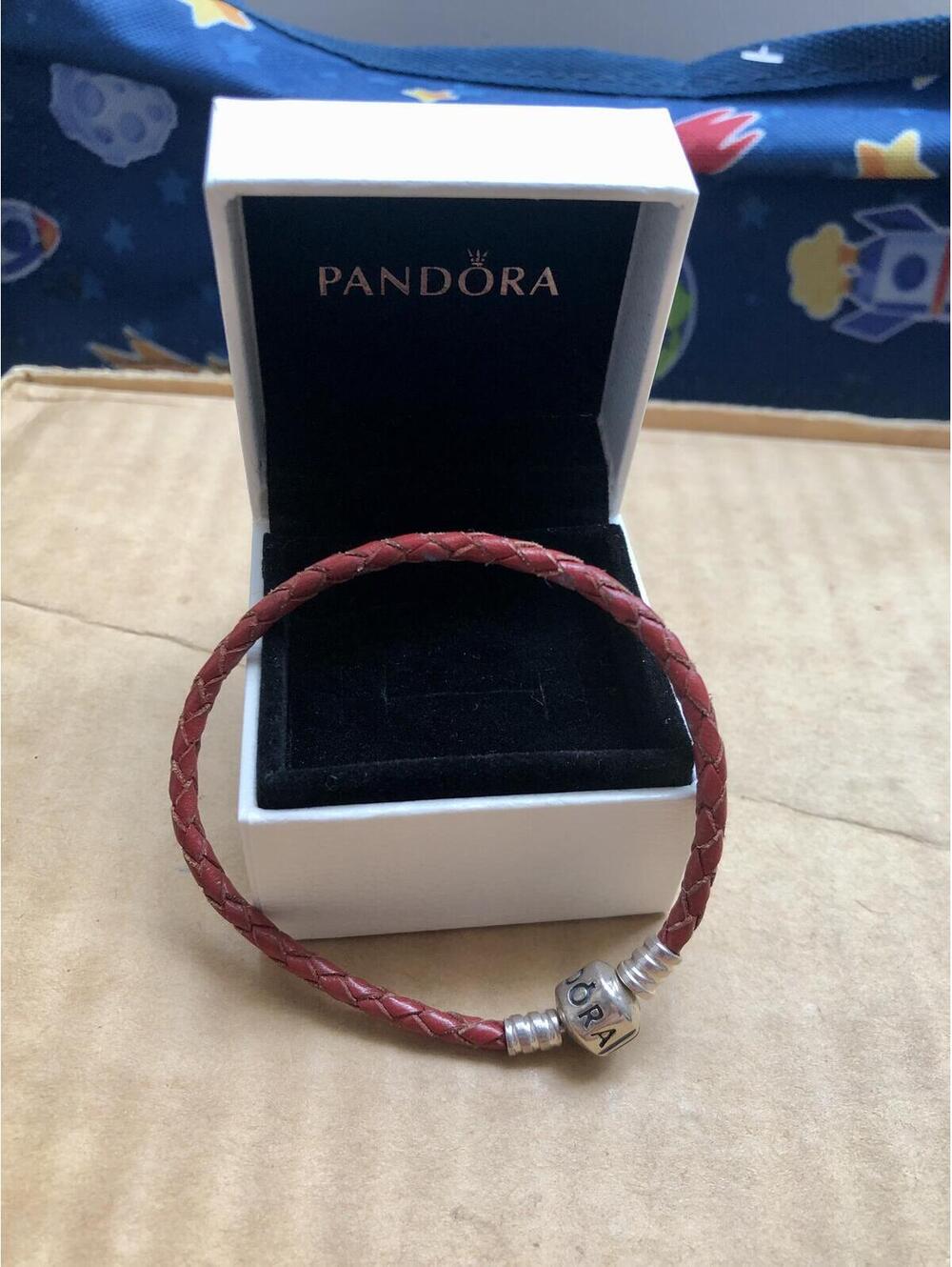 Authentic Pandora 590705CRD Red Leather Bracelet 7.5" 19cm 925 ALE Barrel Clasp